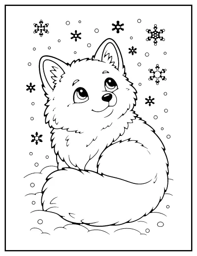 Arctic Fox in the Snow coloring page – printable line art