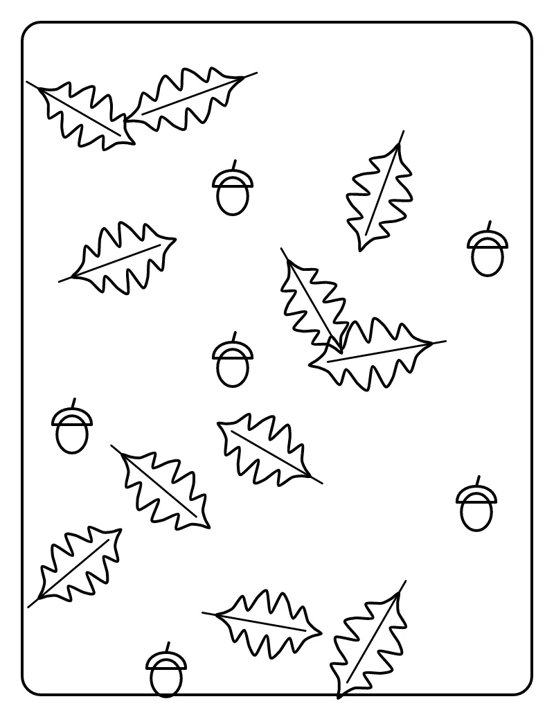 Autumn Oak Leaves and Acorns coloring page – printable black and white line art