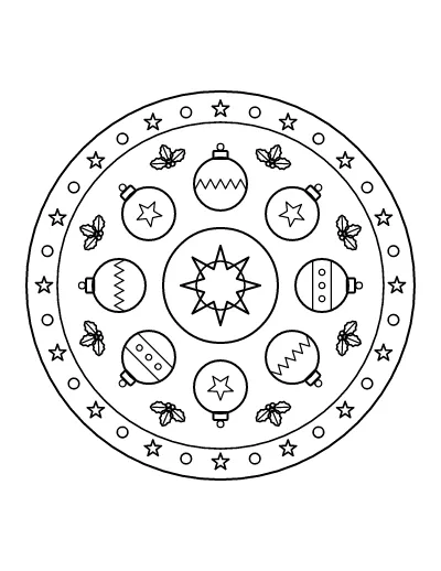 Christmas Ornament Mandala coloring page – printable line art