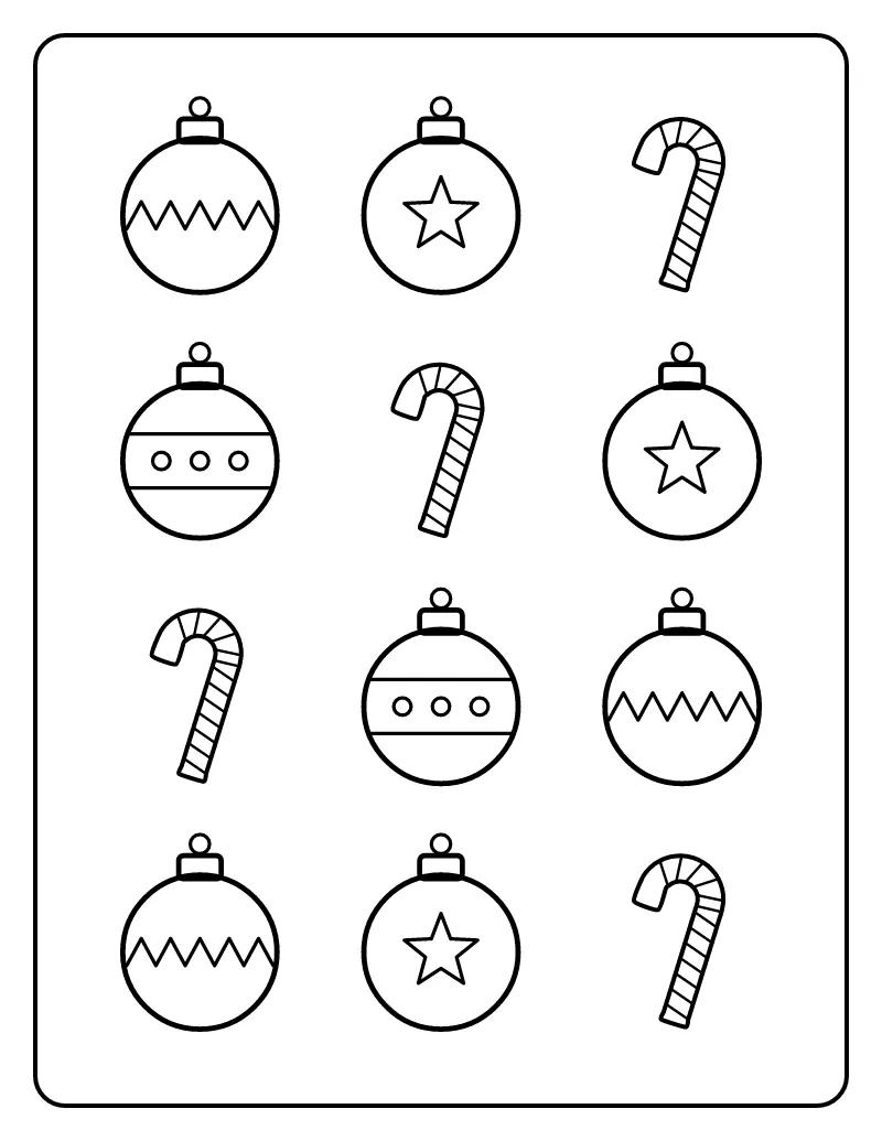 Christmas Ornaments Pattern coloring page – printable black and white line art