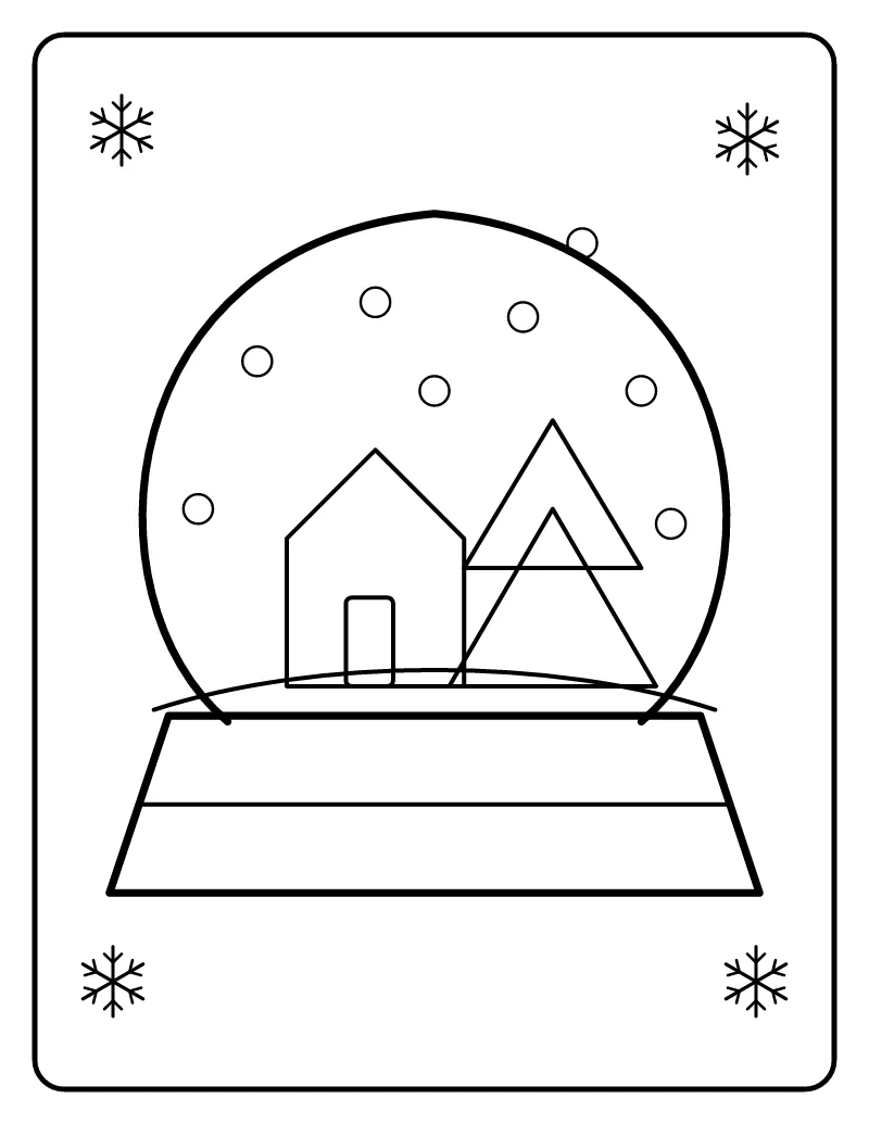 Christmas Snow Globe coloring page – printable black and white line art