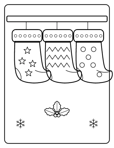 Christmas Stockings on the Mantel coloring page – printable line art