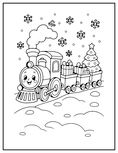 Christmas Train with Presents coloring page – printable line art