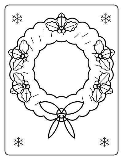 Christmas Wreath with Bow coloring page – printable line art