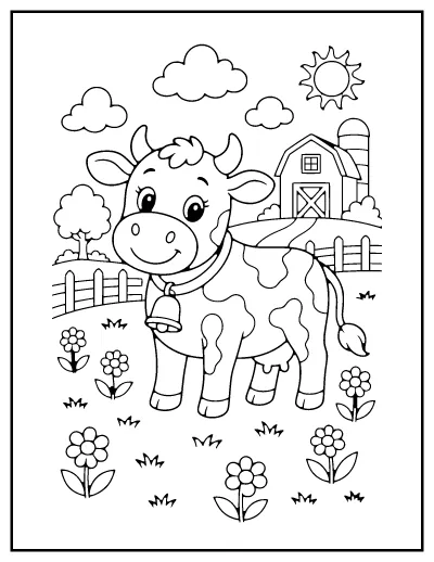 Cow in the Meadow coloring page – printable line art