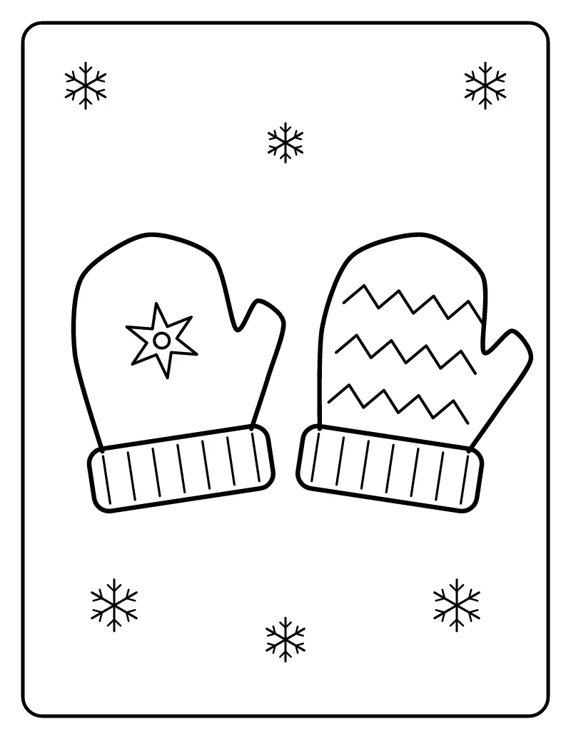 Cozy Winter Mittens coloring page – printable black and white line art