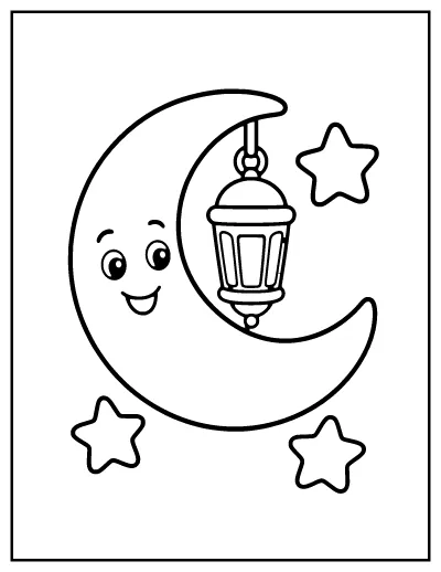 Crescent Moon and Stars for Toddlers coloring page – printable line art