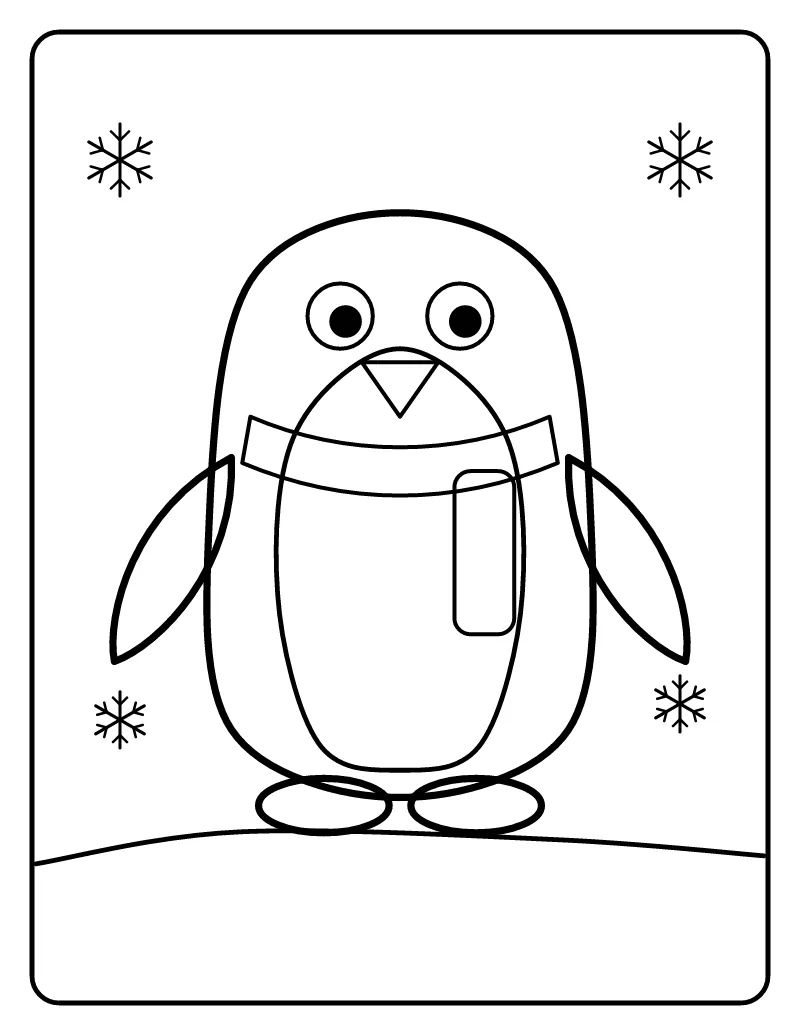 Cute Penguin with Scarf coloring page – printable black and white line art