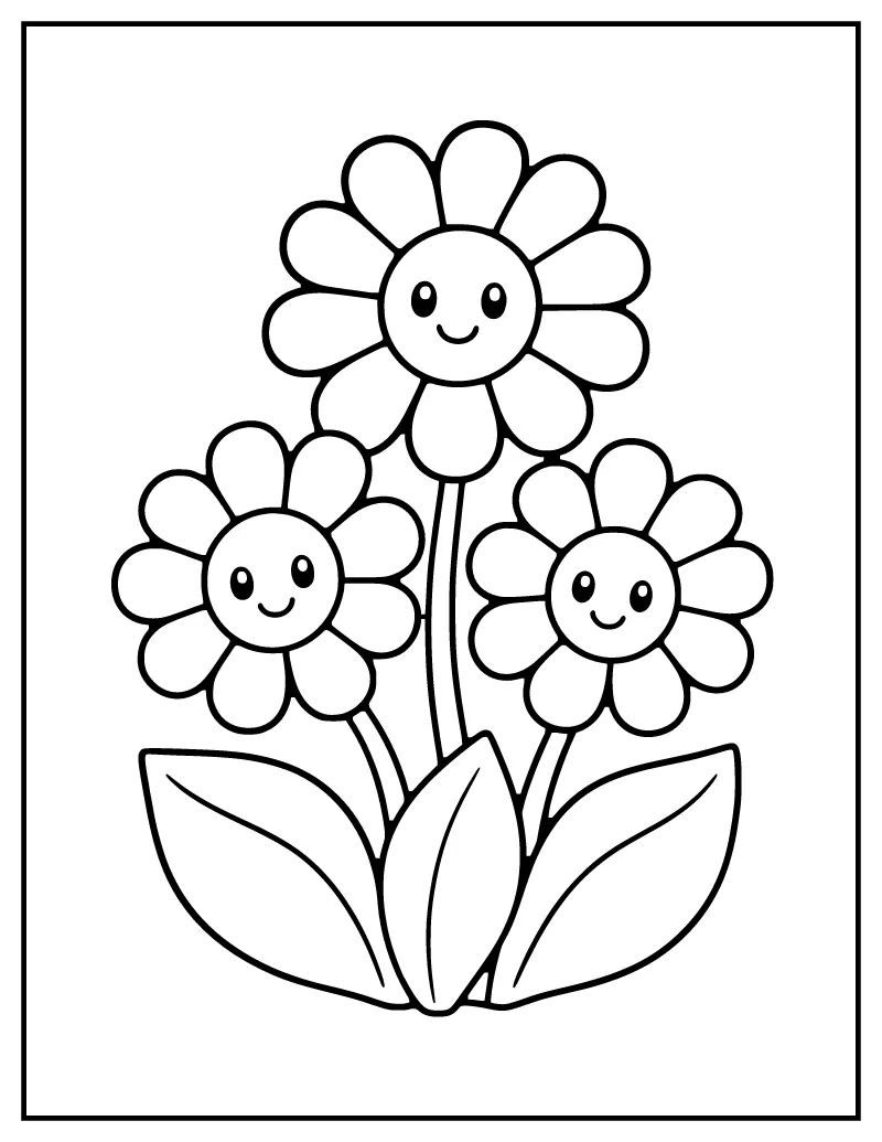 Daisy Flowers for Toddlers coloring page – printable black and white line art