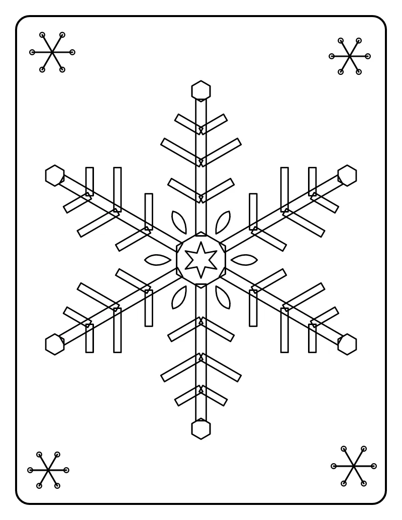 Detailed Snowflake coloring page – printable black and white line art