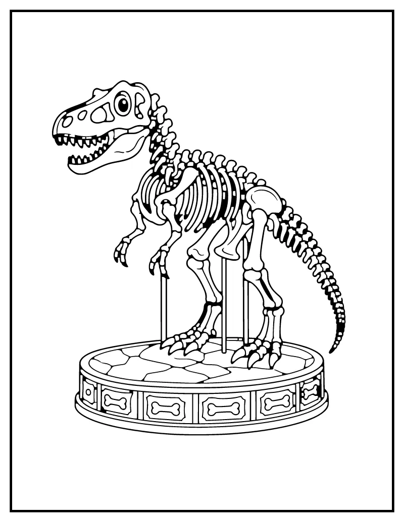 Dinosaur Fossil Skeleton coloring page – printable black and white line art