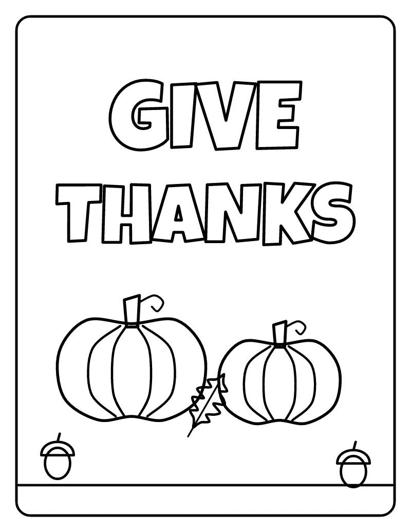 Give Thanks Lettering coloring page – printable black and white line art
