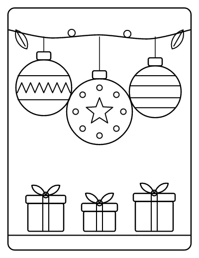 Hanging Christmas Ornaments coloring page – printable line art