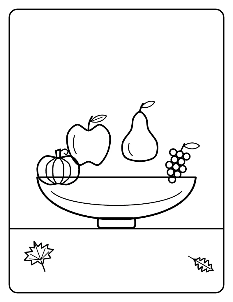 Harvest Fruit Bowl coloring page – printable black and white line art