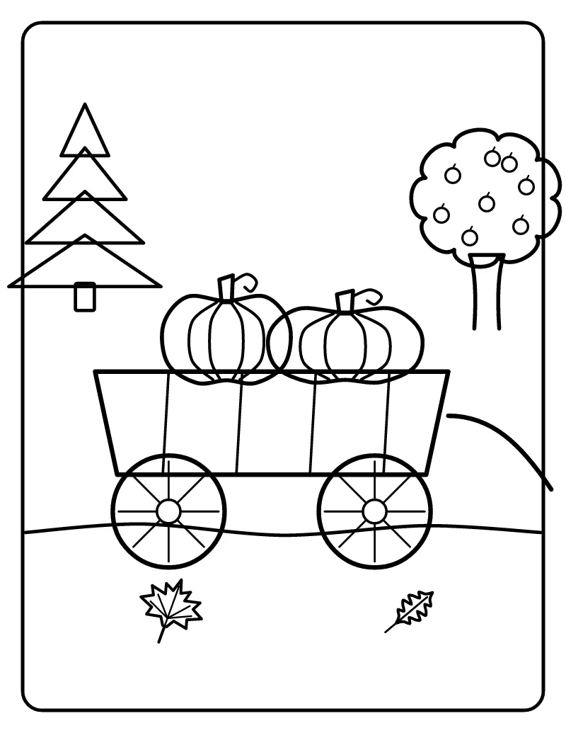 Harvest Wagon with Pumpkins coloring page – printable black and white line art