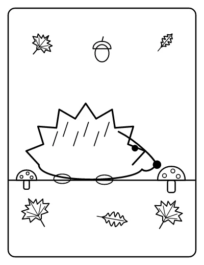 Hedgehog with Autumn Leaves coloring page – printable line art