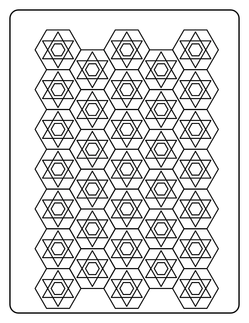 Hexagon Star Pattern coloring page – printable black and white line art