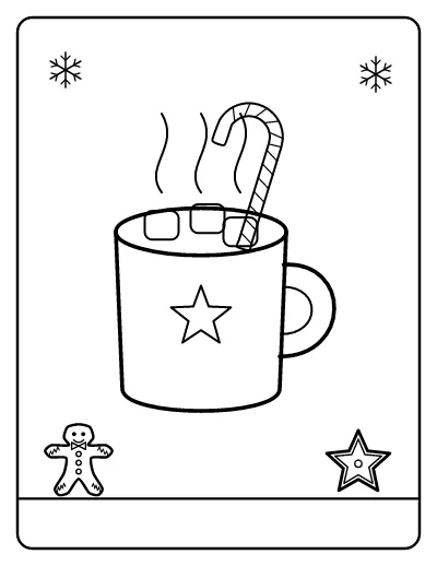 Hot Cocoa with Candy Cane coloring page – printable line art