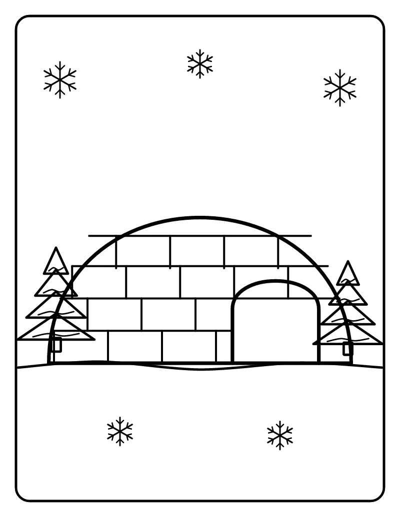 Igloo in the Snow coloring page – printable black and white line art