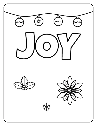 Joy Lettering with Ornaments coloring page – printable line art