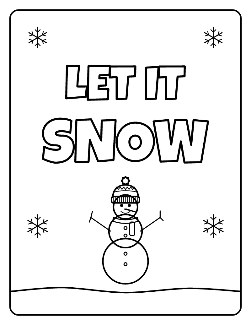 Let It Snow Lettering coloring page – printable black and white line art