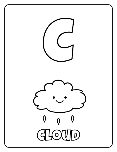 Letter C is for Cloud coloring page – printable line art