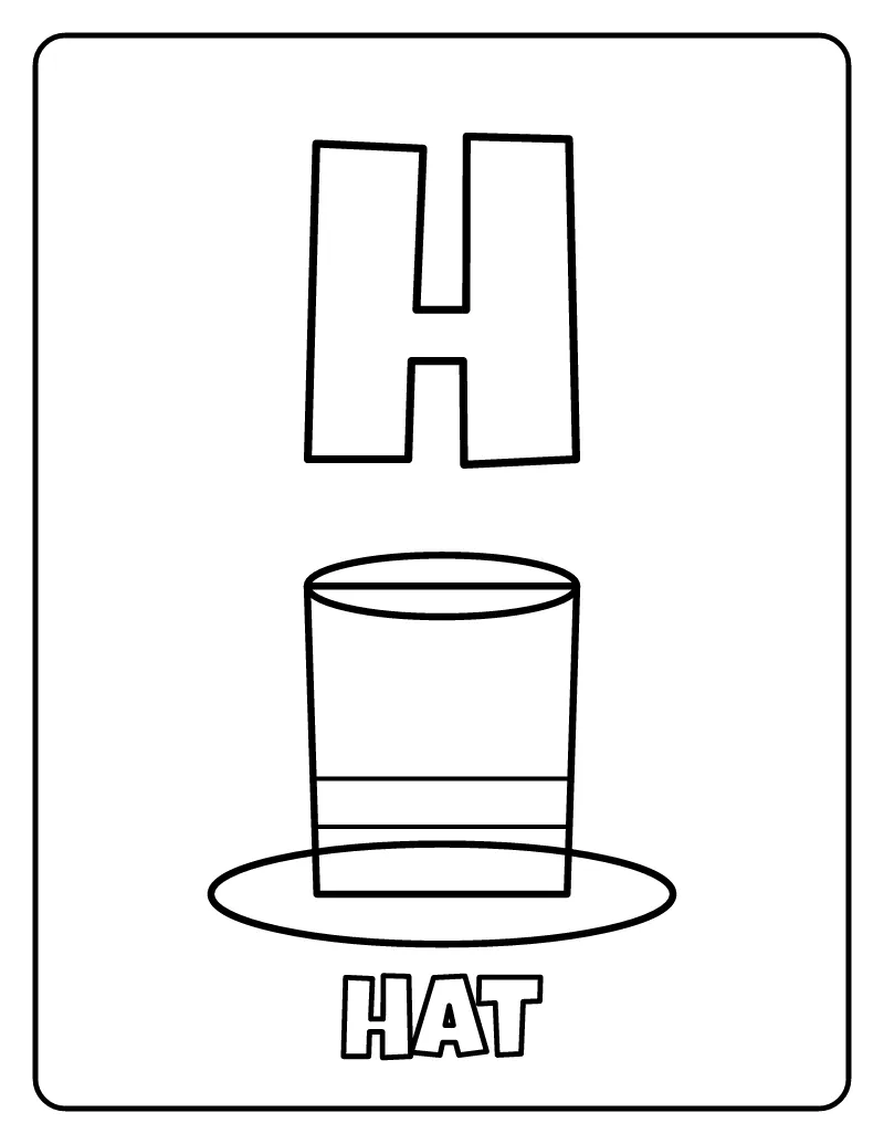 Letter H is for Hat coloring page – printable black and white line art