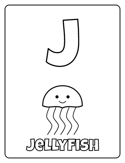 Letter J is for Jellyfish coloring page – printable line art