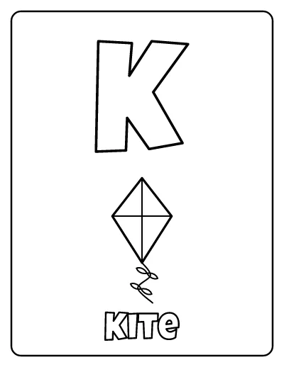 Letter K is for Kite coloring page – printable line art