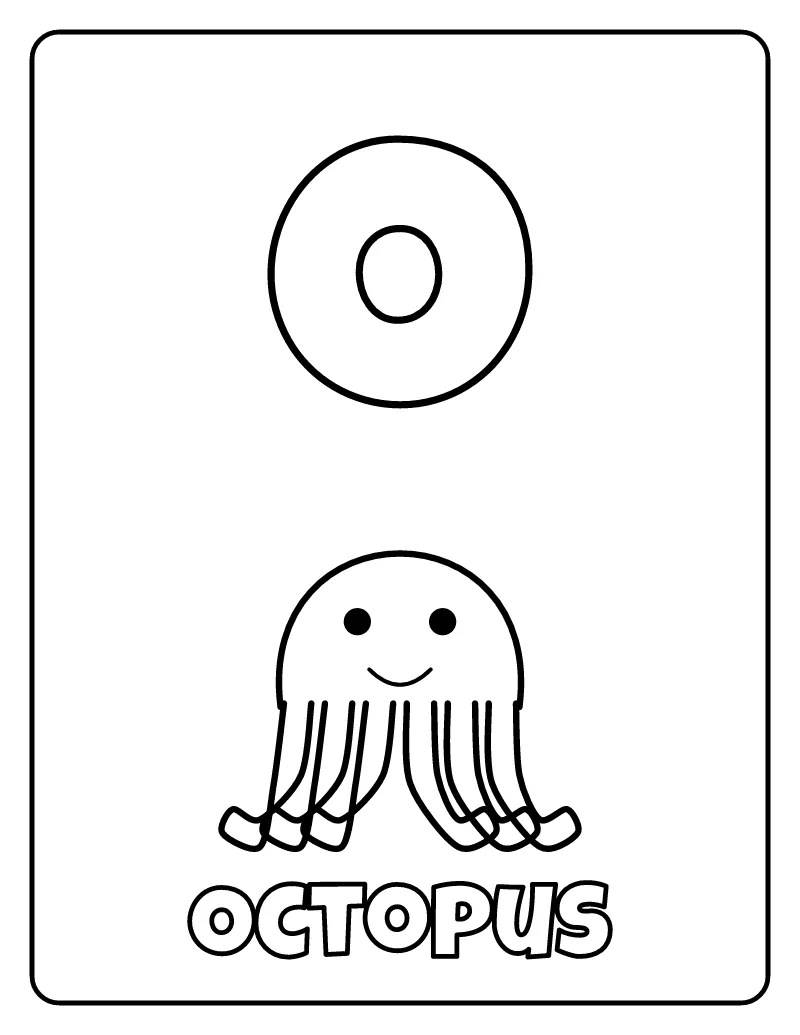 Letter O is for Octopus coloring page – printable black and white line art