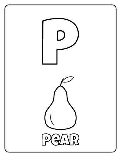 Letter P is for Pear coloring page – printable line art