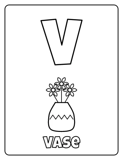 Letter V is for Vase coloring page – printable line art