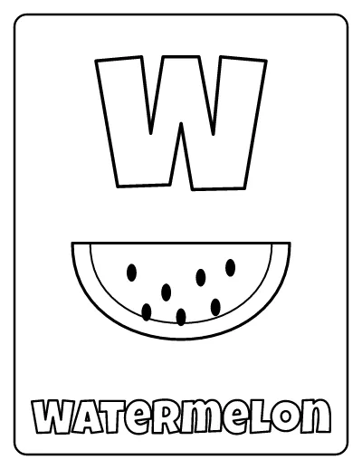 Letter W is for Watermelon coloring page – printable line art