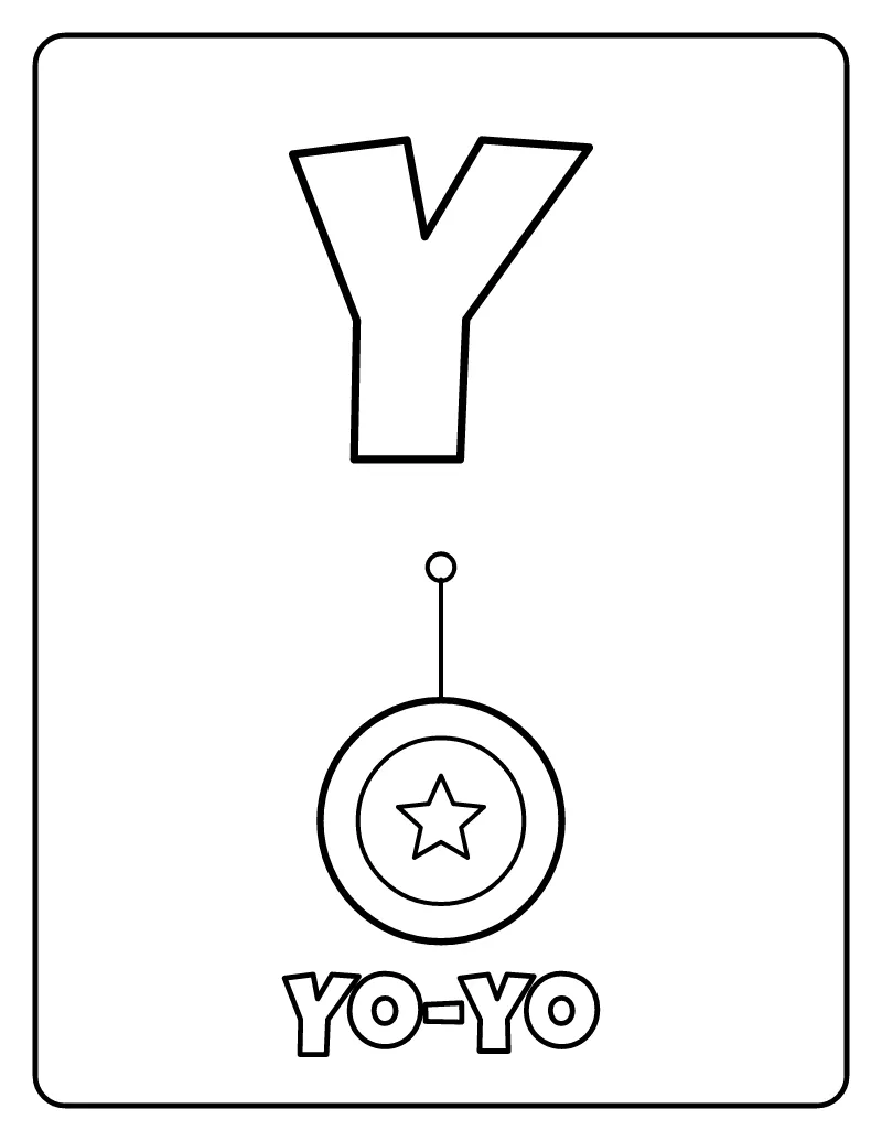 Letter Y is for Yo-yo coloring page – printable black and white line art