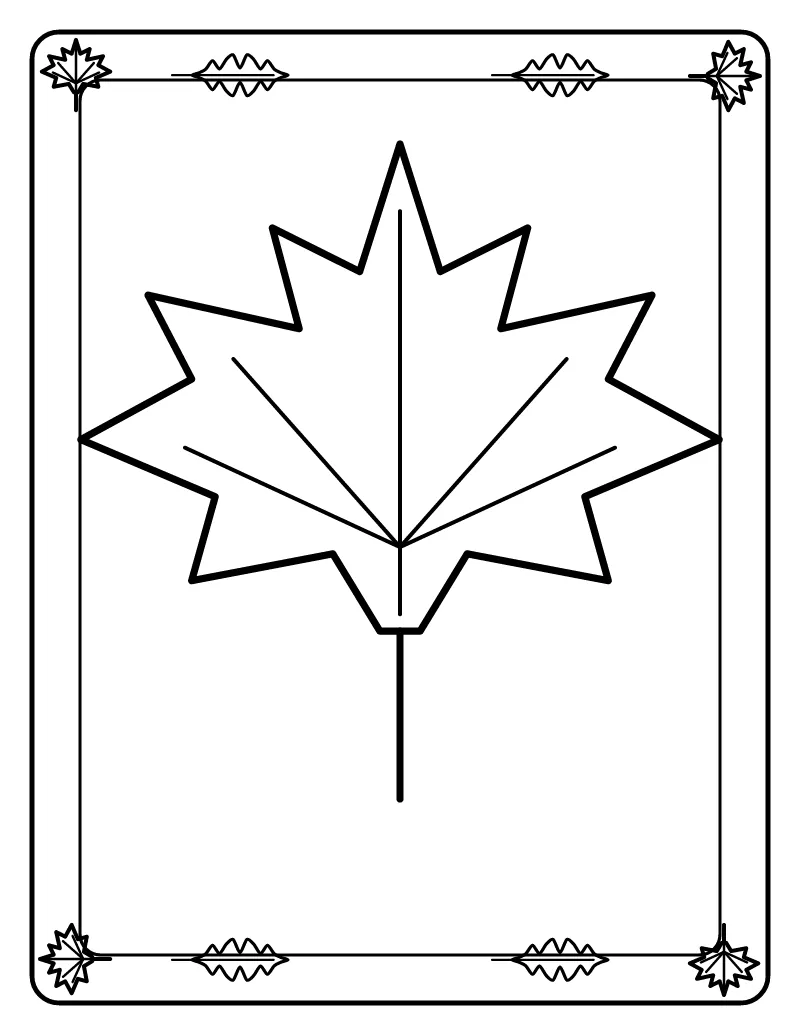 Maple Leaf with Leafy Border coloring page – printable black and white line art