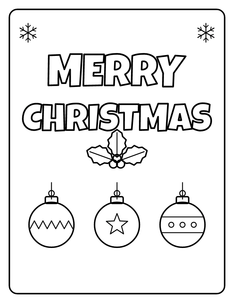 Merry Christmas Lettering coloring page – printable black and white line art
