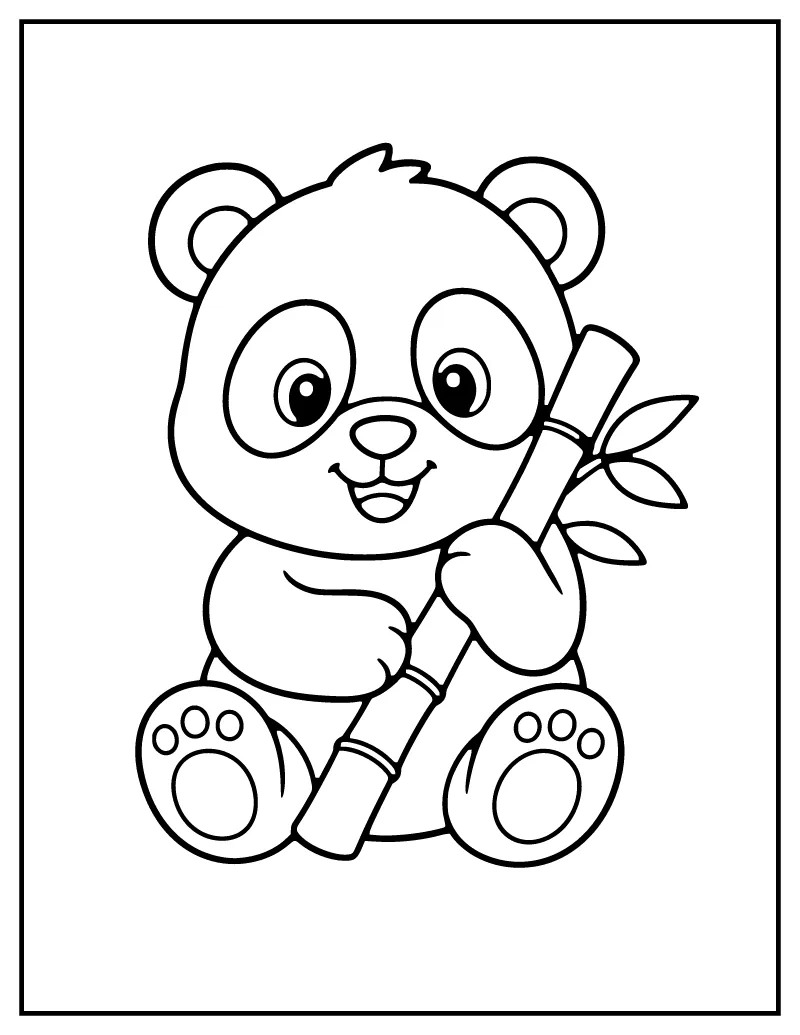 Panda Eating Bamboo coloring page – printable black and white line art