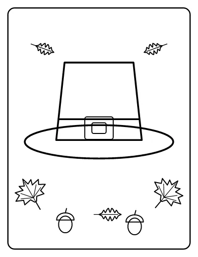 Pilgrim Hat with Autumn Leaves coloring page – printable line art