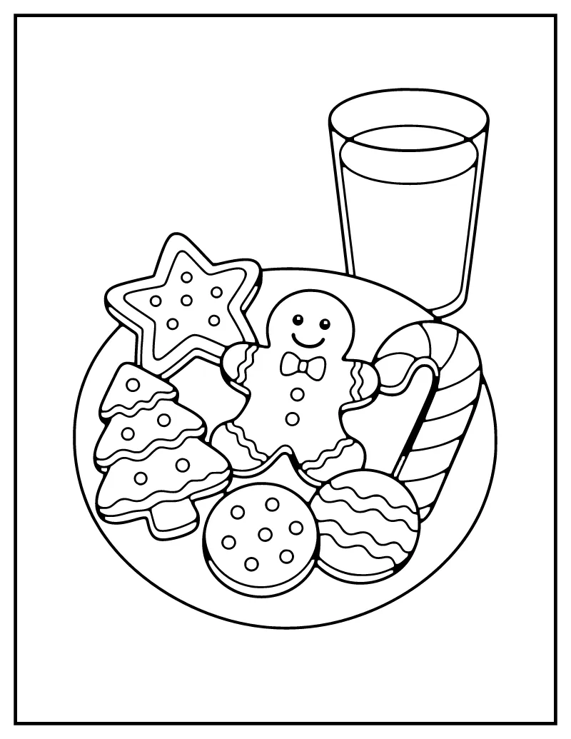 Plate of Christmas Cookies coloring page – printable black and white line art