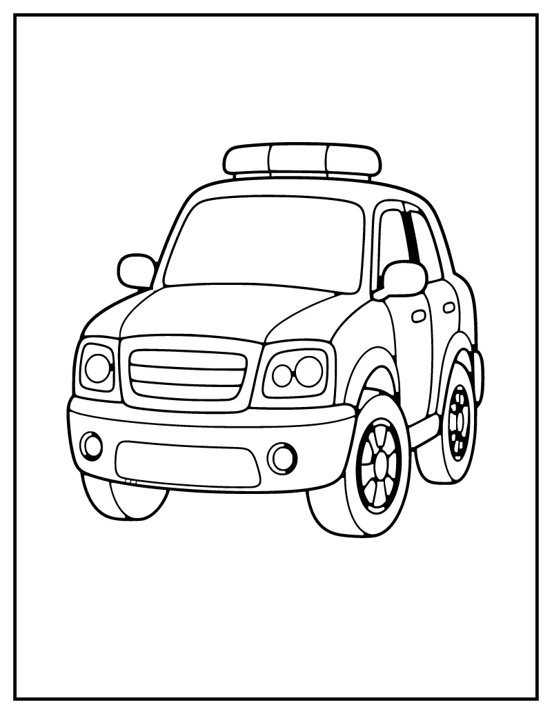 Police Car coloring page – printable black and white line art