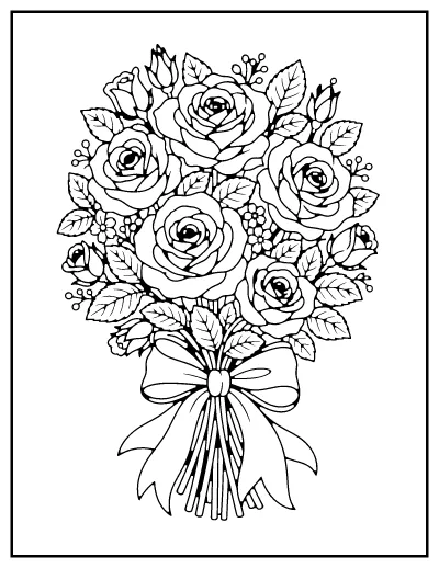 Rose Bouquet coloring page – printable line art