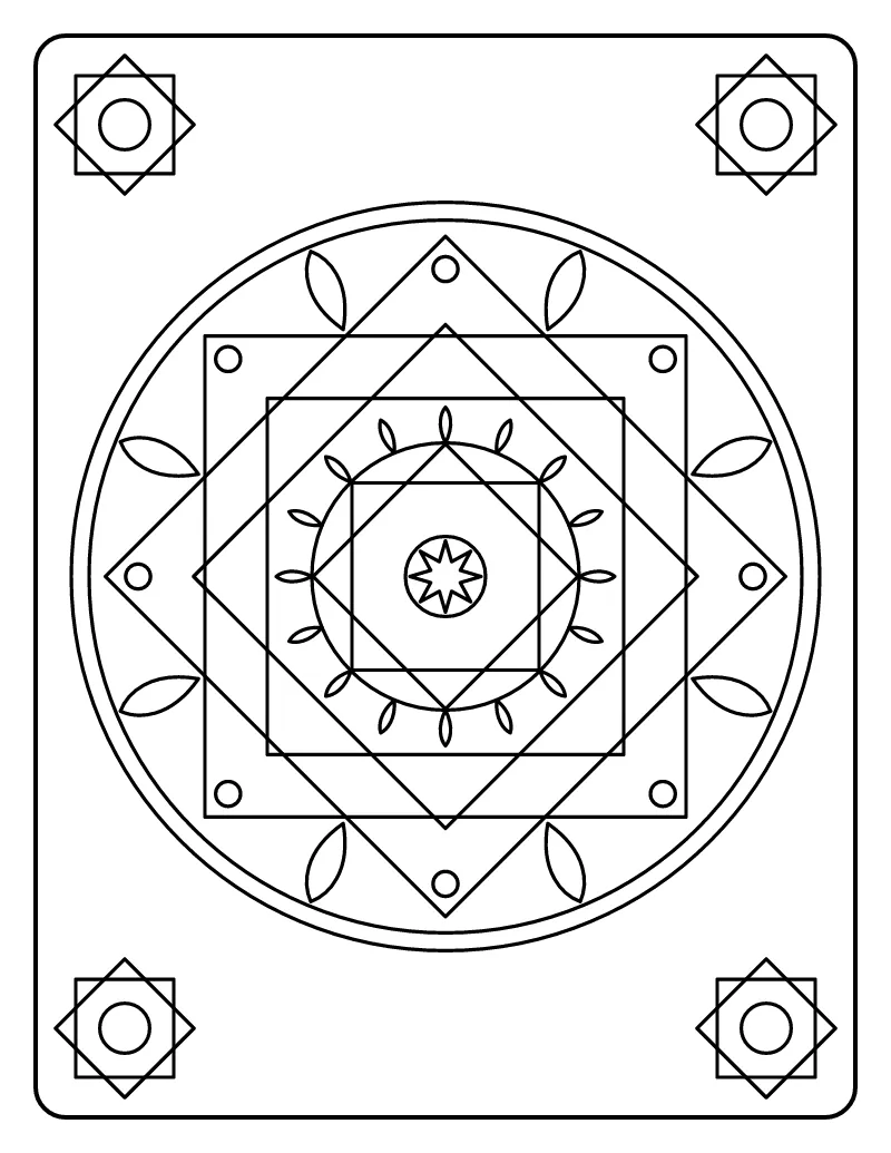 Rub el Hizb 8-Point Star Medallion coloring page – printable black and white line art