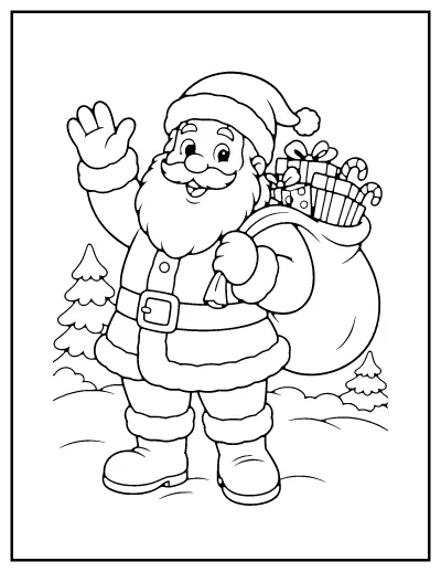 Santa Claus with Gift Sack coloring page – printable line art