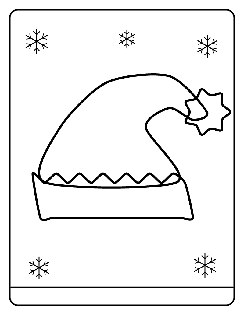 Santa Hat coloring page – printable black and white line art