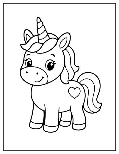 Simple Unicorn for Toddlers coloring page – printable line art