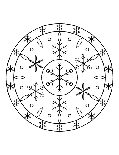 Snowflake Mandala coloring page – printable line art