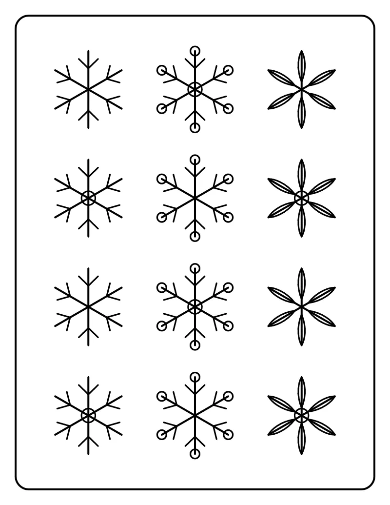 Snowflakes Pattern coloring page – printable black and white line art