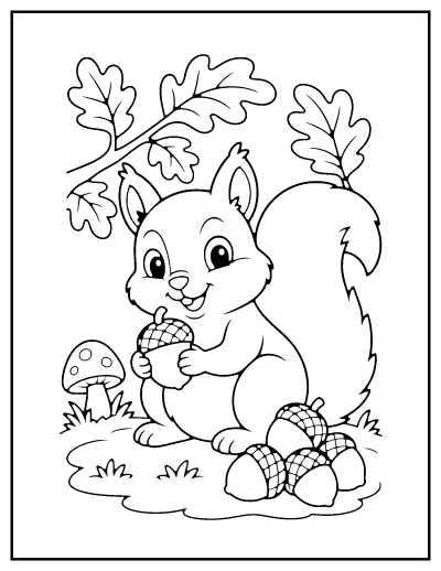 Squirrel with Acorns coloring page – printable line art