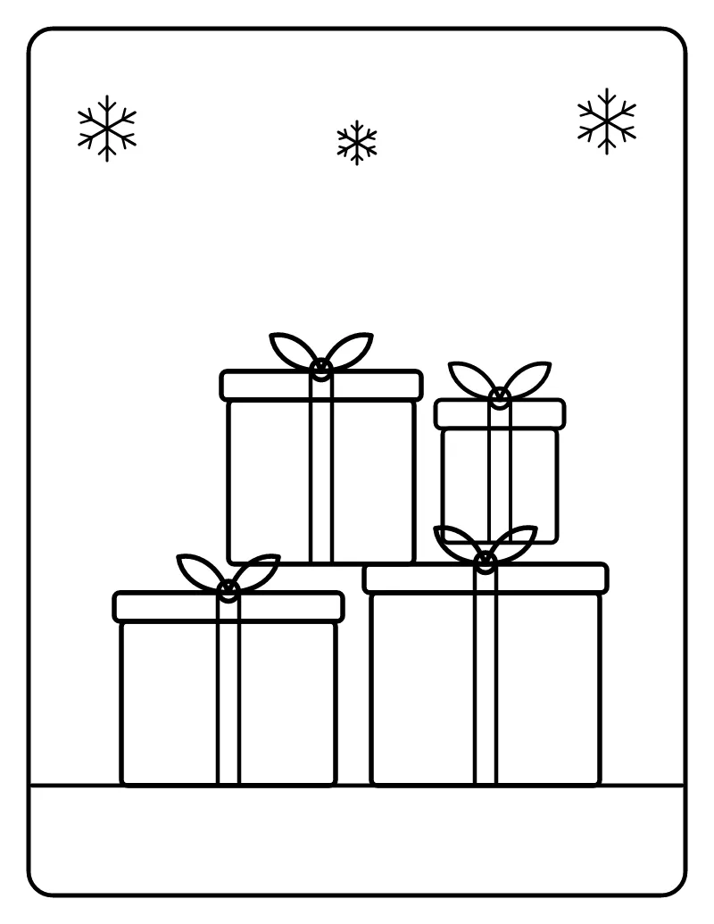 Stack of Christmas Presents coloring page – printable black and white line art