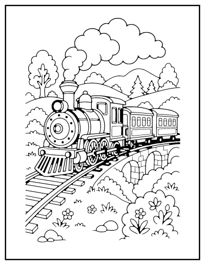 Steam Train coloring page – printable line art